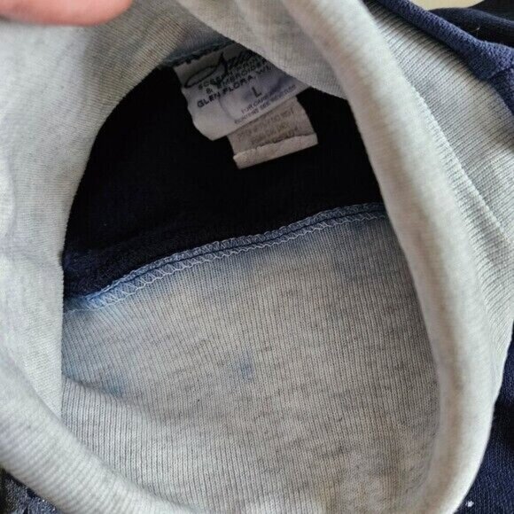 Artisans Top Womens L Navy USA Made XMas Embroidery Print Turtleneck LS FLAW VTG - Picture 13 of 15